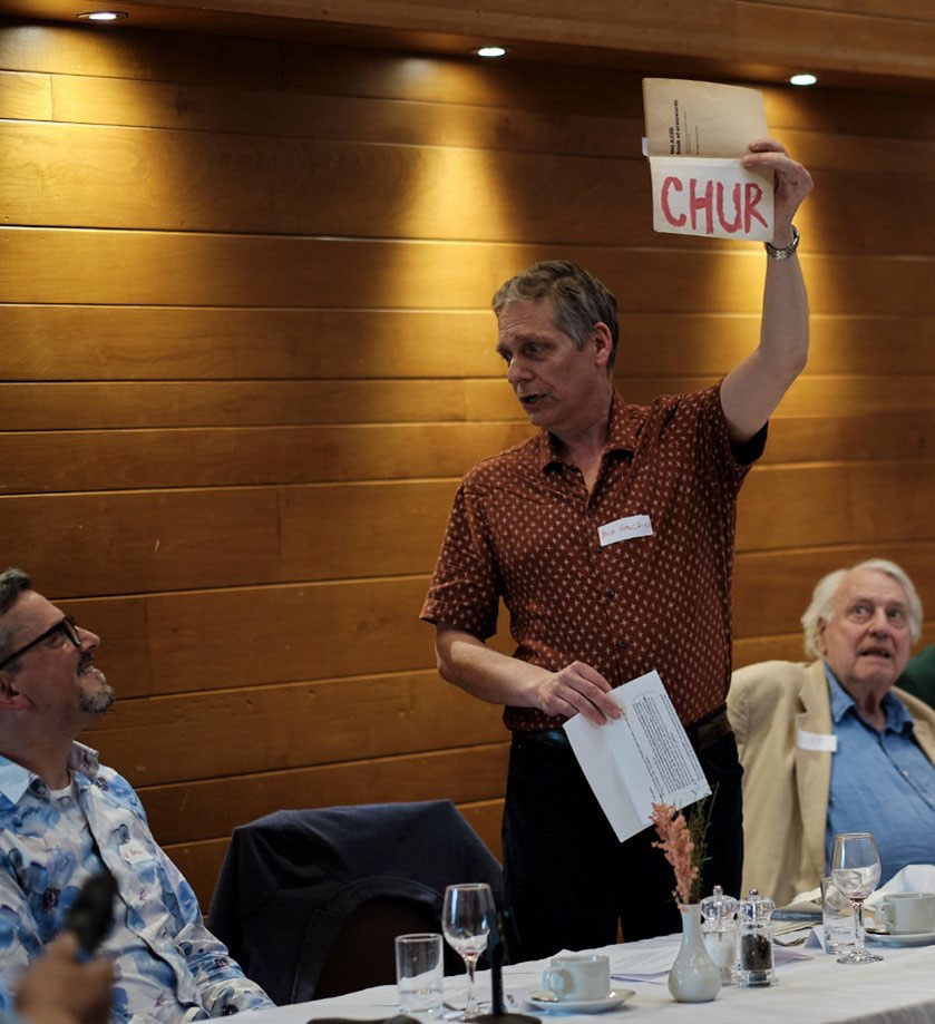 Mick Hodgkin reveals next month's competition word, to Azed's obvious surprise