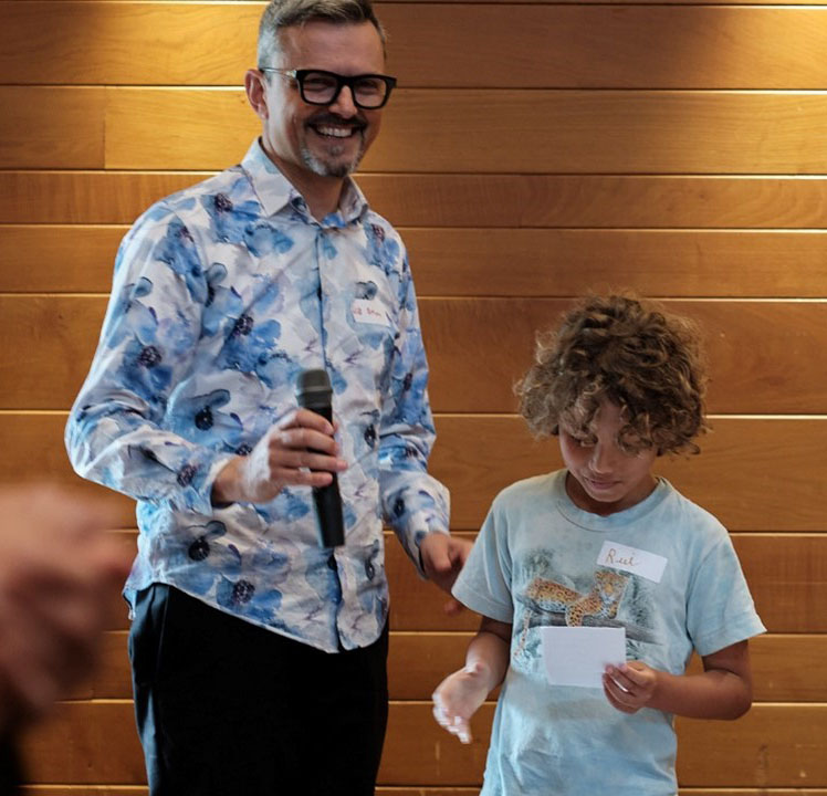 The youngest speaker, pictured with co-organizer Will Drever